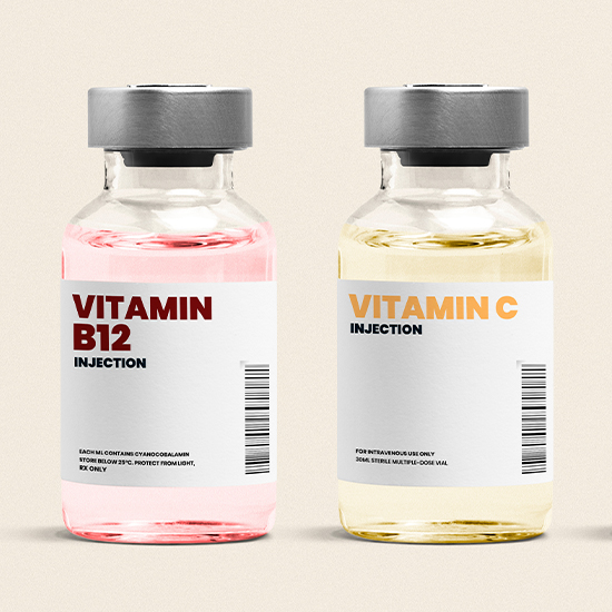 Bottle of vitamin B12 and vitamin C